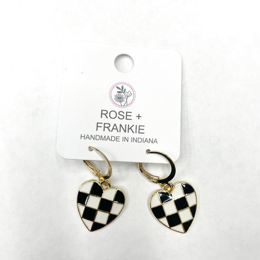 Checkered Heart Dangle Earrings