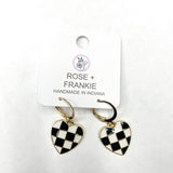 Checkered Heart Dangle Earrings