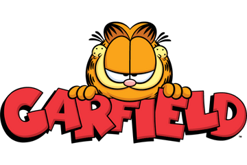 Cartoon cat character with 'Garfield' text on a white background