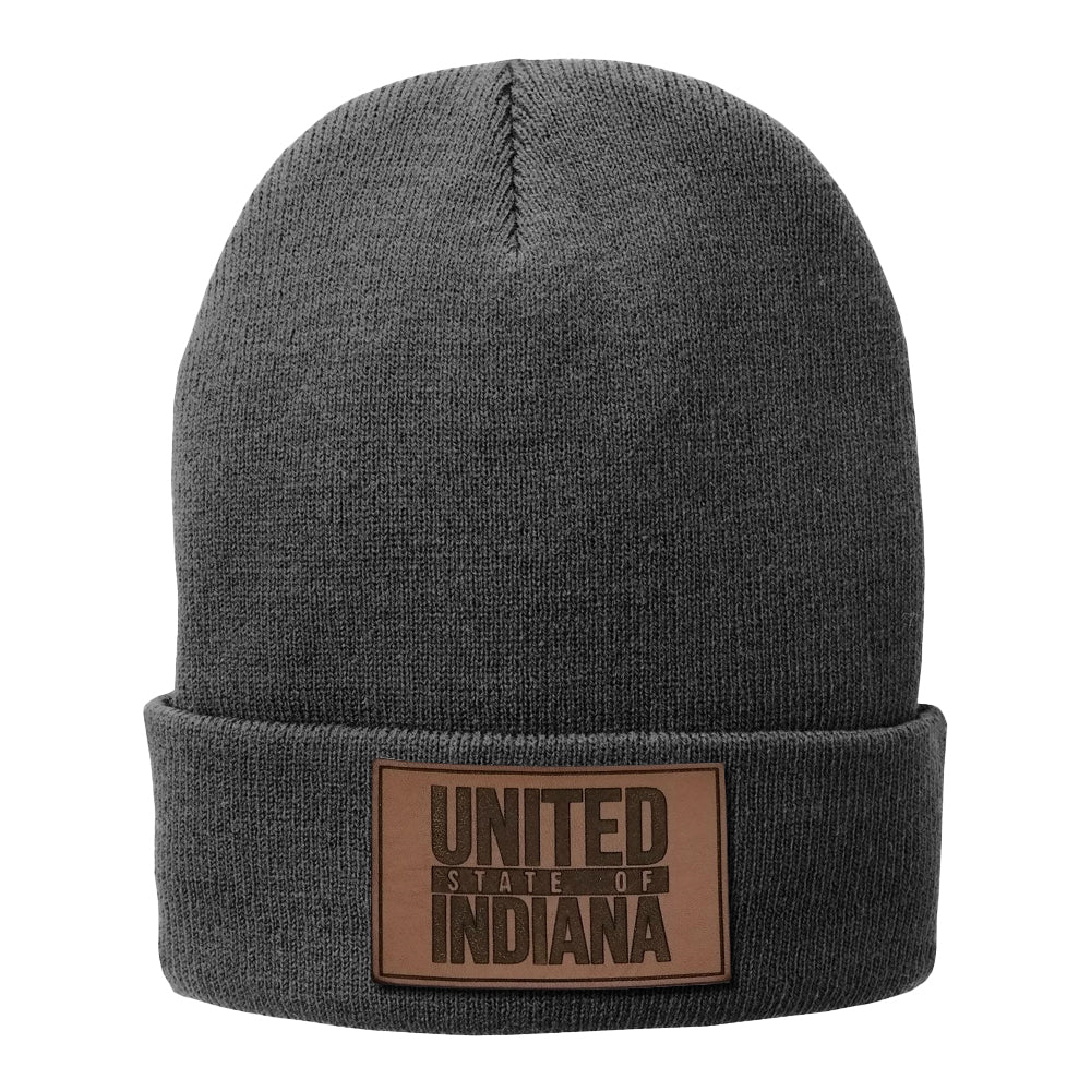 Leather United State of Indiana Fleece-Lined Beanie