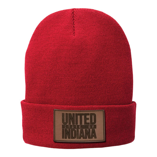 Leather United State of Indiana Fleece-Lined Beanie