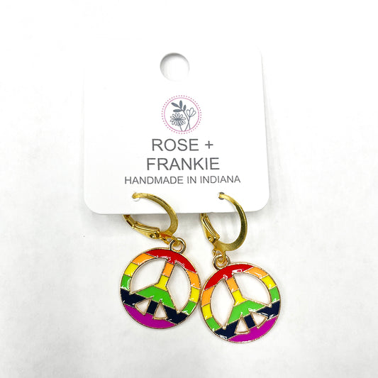 Rainbow Peace Sign Dangle Earrings