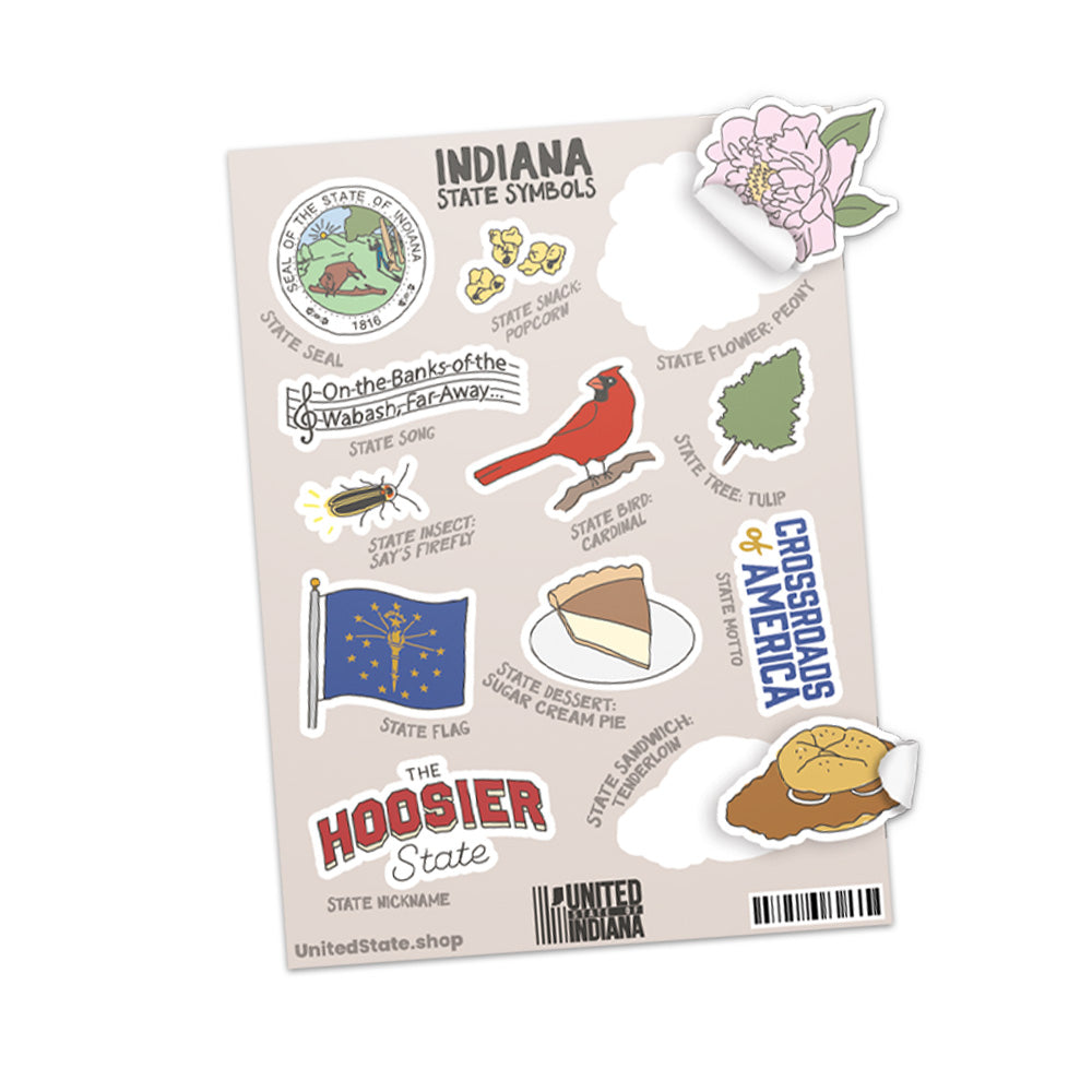Indiana State Symbols Sticker Sheet - United State of Indiana
