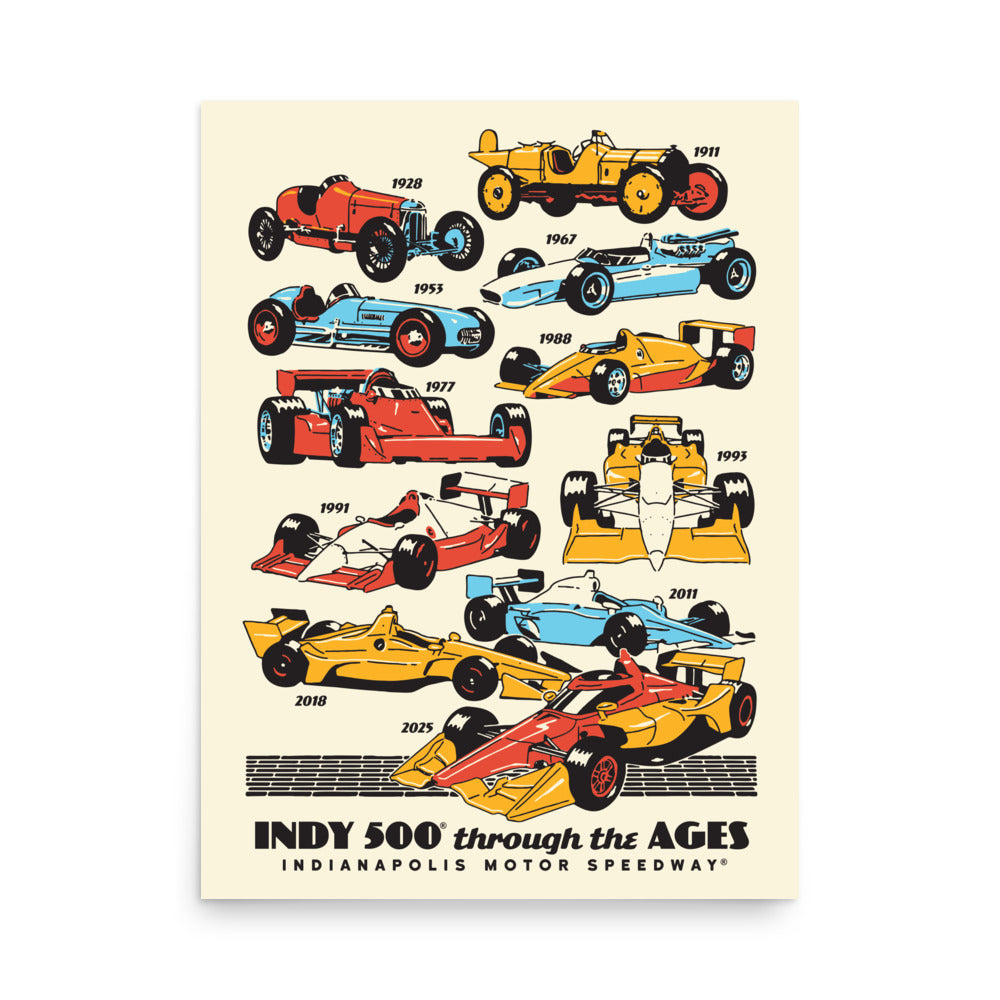 Indy Cars Through the Ages Poster - United State of Indiana