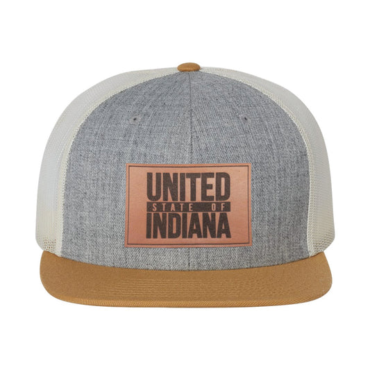 USI Leather Patch Flat Bill Trucker Cap