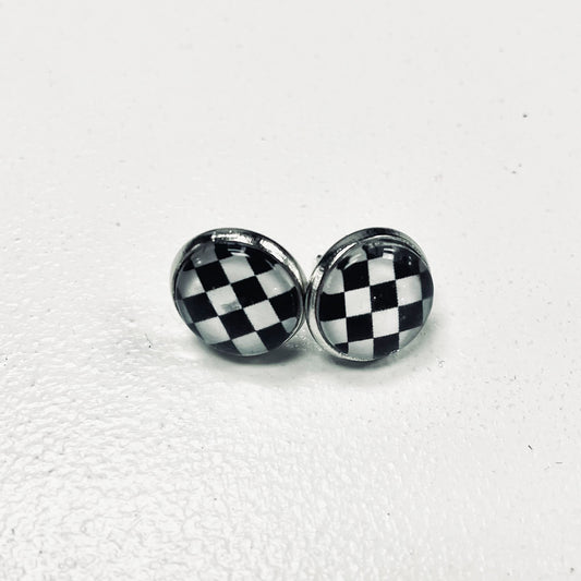 Checkered Flag Stud Earrings