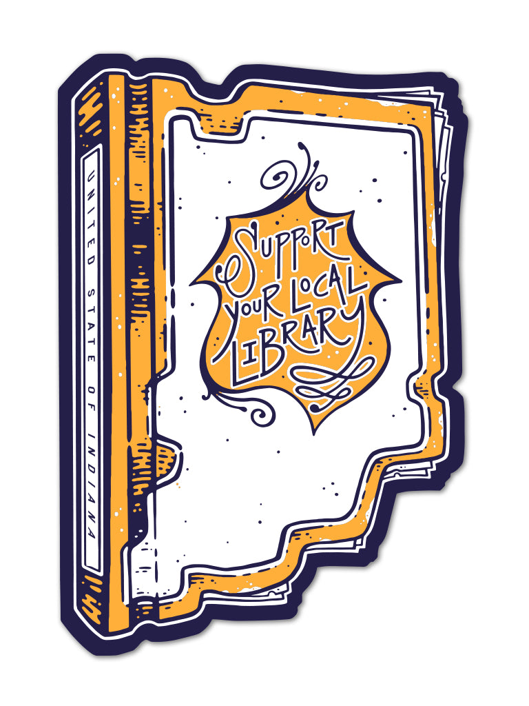 Library Book Sticker - United State of Indiana: Indiana-Made T-Shirts and Gifts