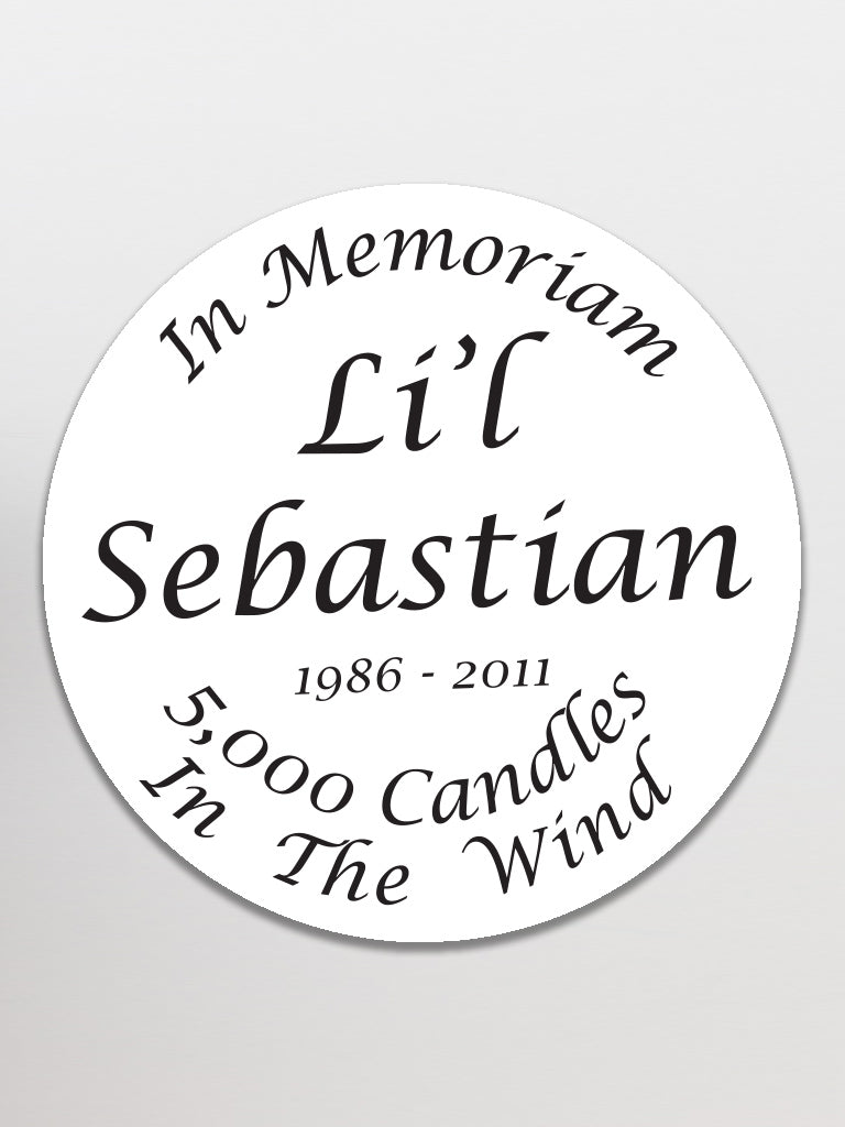 Lil' Sebastian Memorial Sticker - United State of Indiana: Indiana-Made T-Shirts and Gifts
